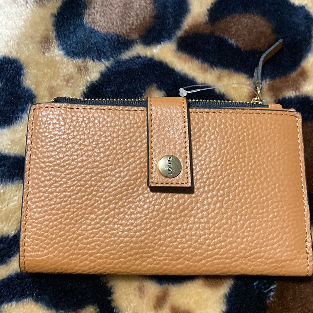 LODIS Pebbled Leather light tan, compact bifold wallet/ cardholder.